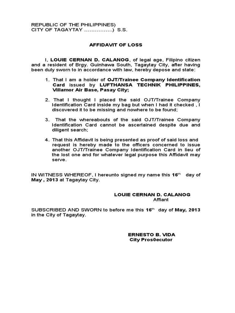 Affidavit of Loss_ID