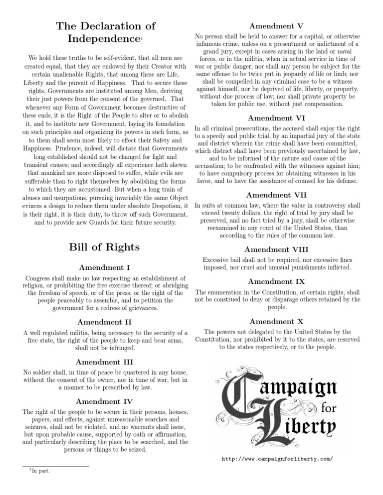 Declaration of Independence & Bill of Rights | PDF