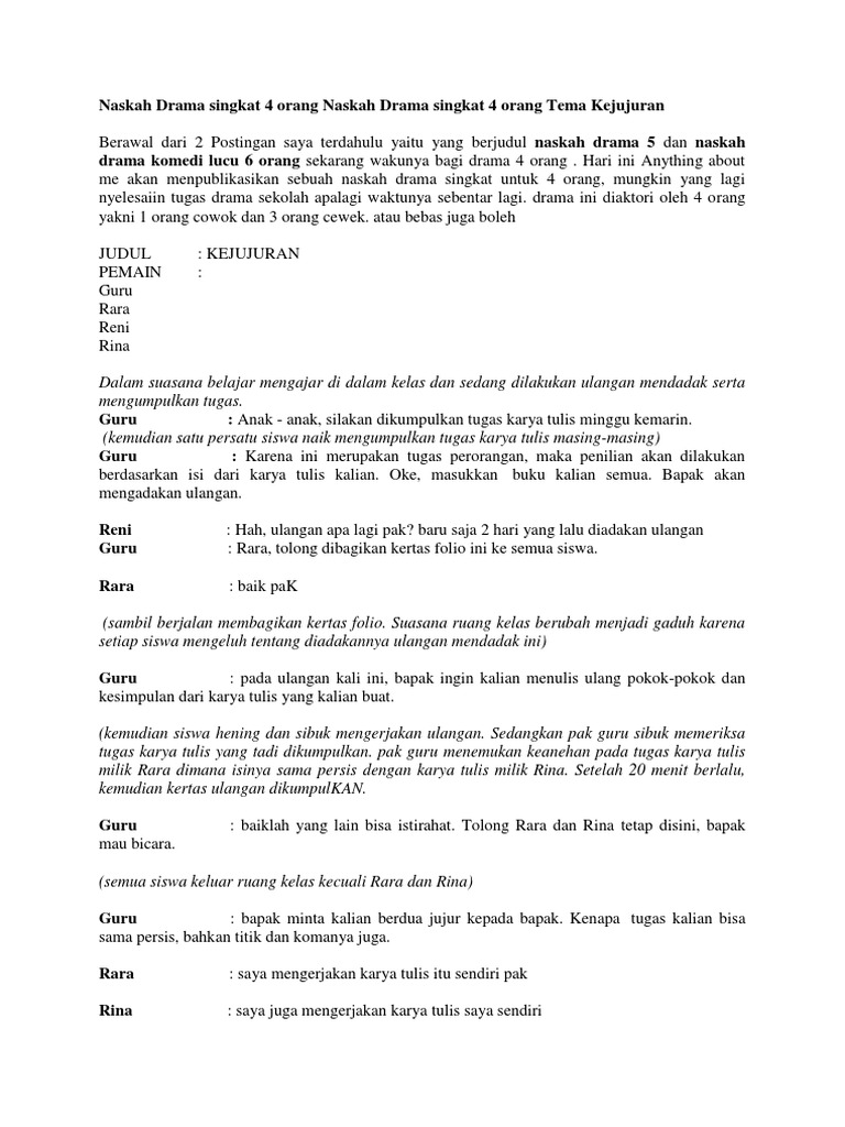 Contoh Teks Drama 4 Orang Tema Persahabatan Bahasa