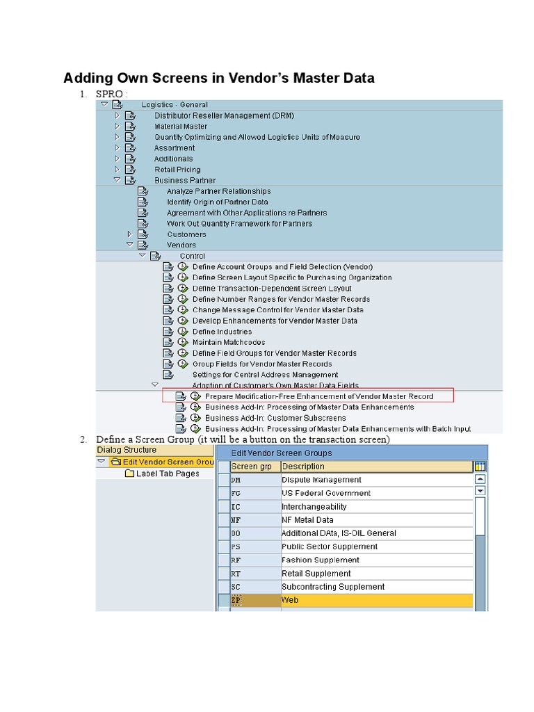 Customizing SAP Vendor Master Data Screens | PDF