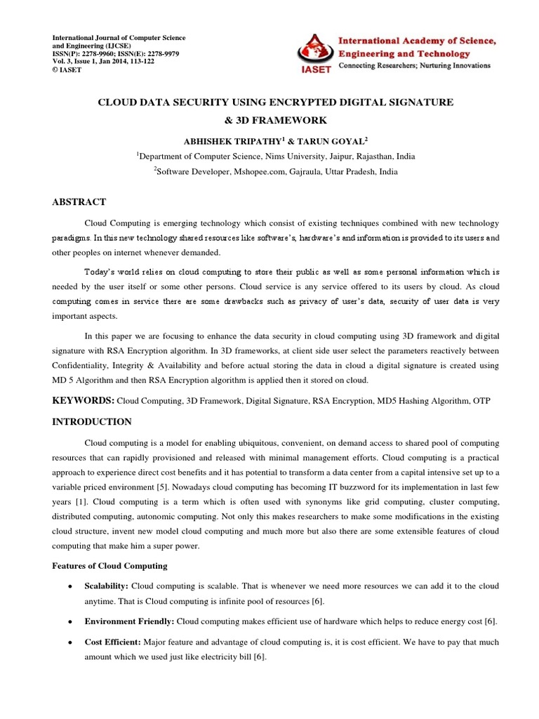 Computer+Sci - IJCSE Cloud Security | PDF | Public Key Cryptography ...