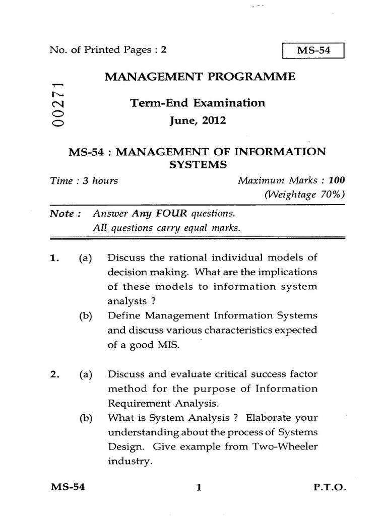 Management of Information Systems Exam Guide | PDF