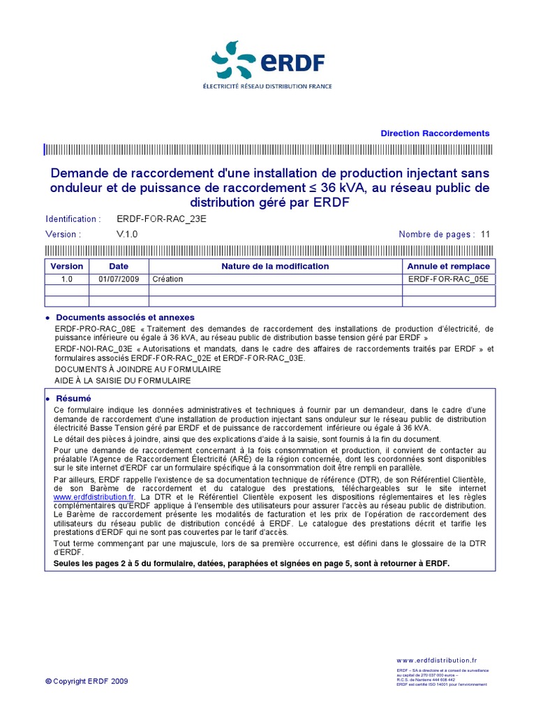 formulaire raccordement erdf