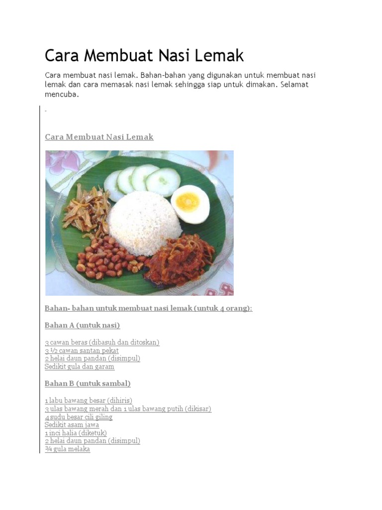 Cara Membuat Nasi Lemak Pdf