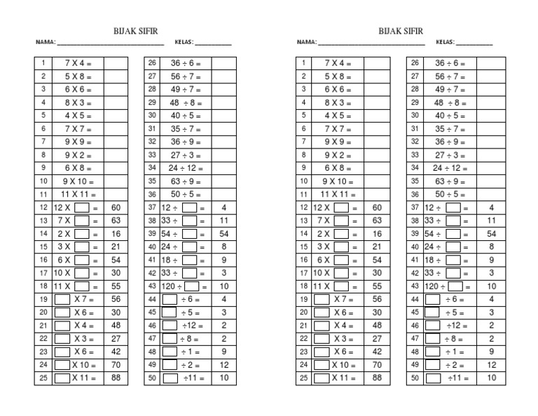 Soalan Congak Matematik Tahun 4 - Jalan Kutai C