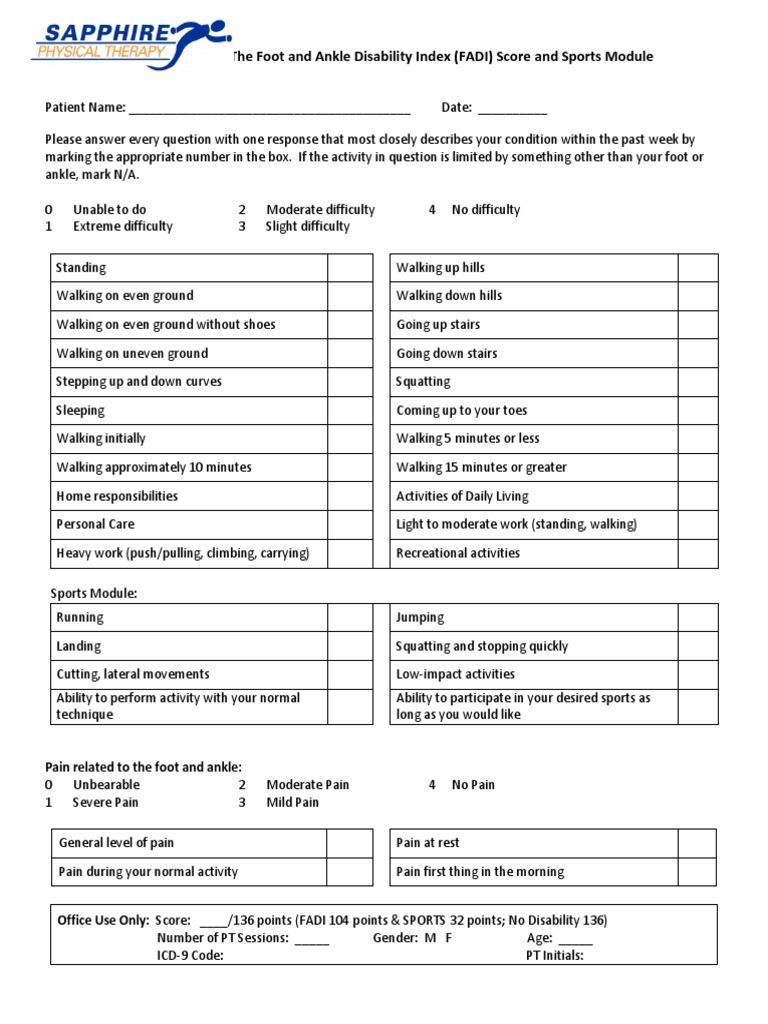 foot and ankle disability index/ fadi Pain Clinical Medicine