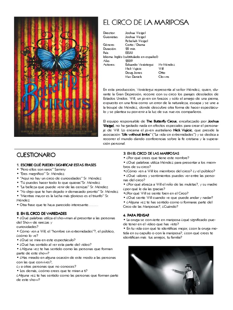 Cuestionario El Circo de La Mariposa PDF