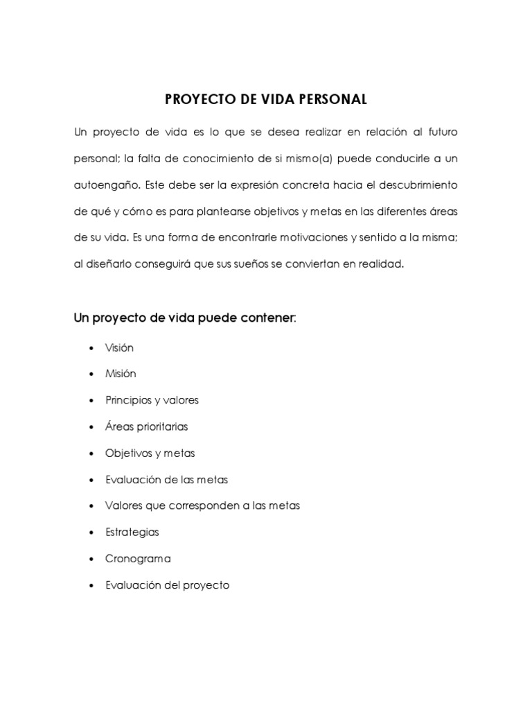 Modelo de Proyecto de Vida Personal