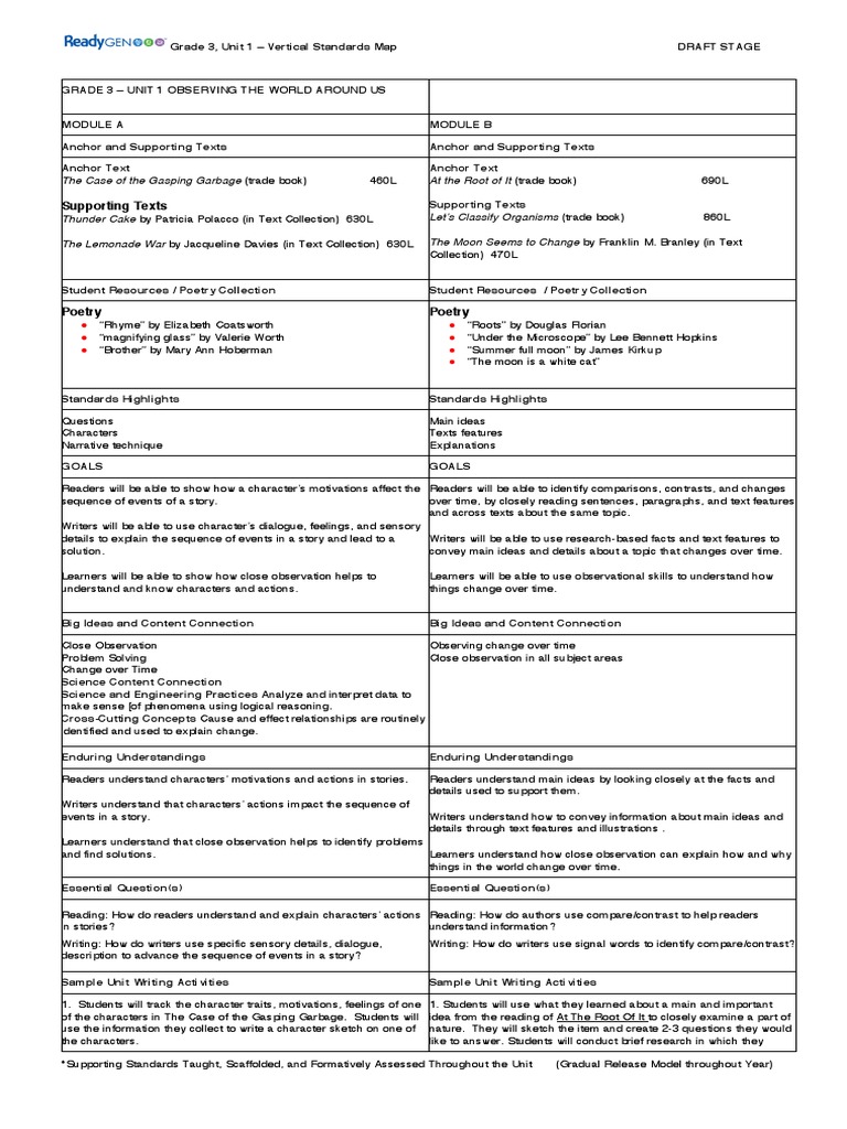 ReadyGEN Vertical Standards Maps Grade 3 PDF Reading Comprehension Information