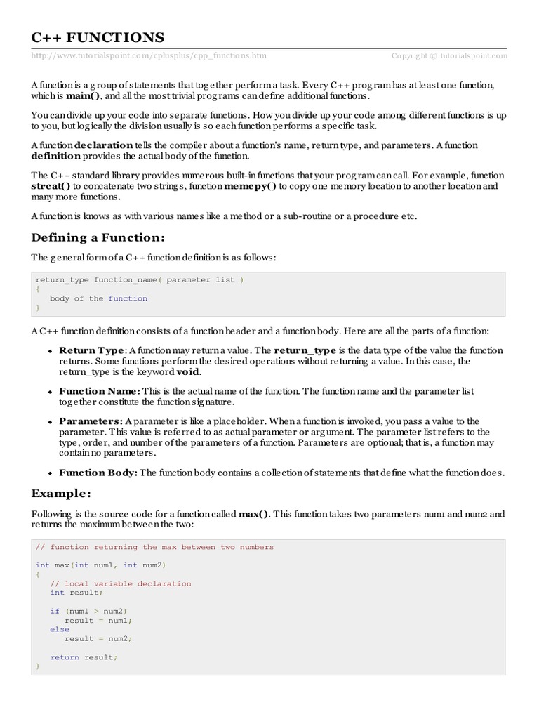 C++ Functions: Defining A Function | Download Free PDF | Parameter ...