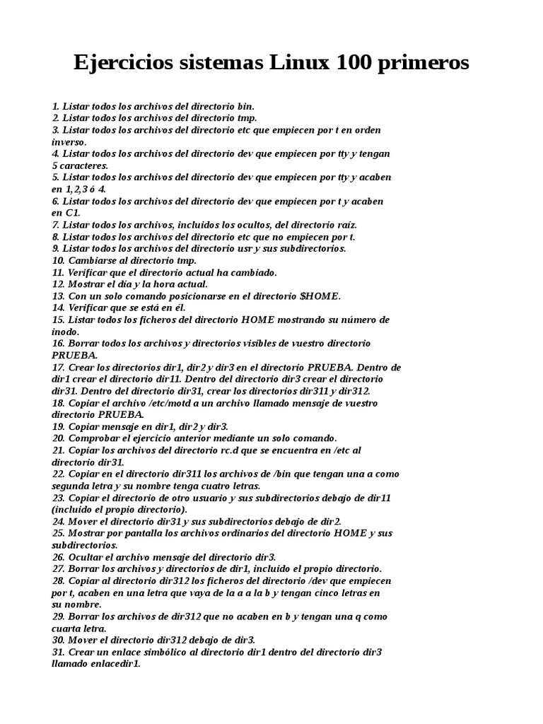 Ejercicios Básicos de Comandos Linux | PDF | Directorio (Computación ...