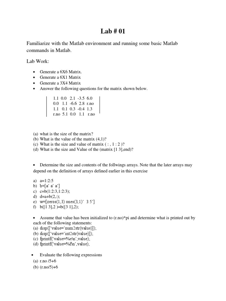 Intro to Matlab: Basic Matrix Operations | PDF | Teaching Methods ...