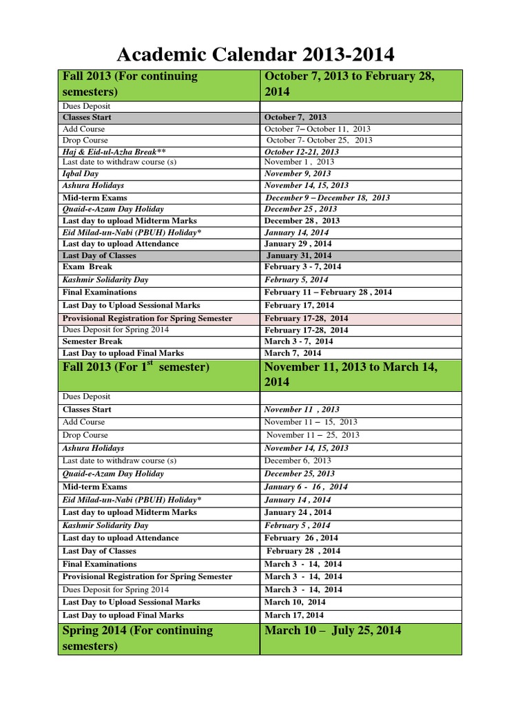 Academic Calendar Year (2013 - 2014) NJKBJBJKBJ | PDF | Final Examination |  Academic Term