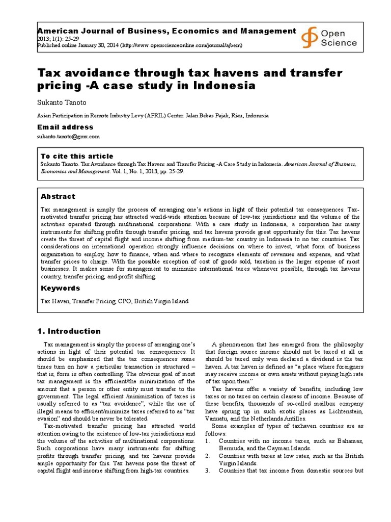 Tax Avoidance Through Tax Havens And Transfer Pricing A Case Study In