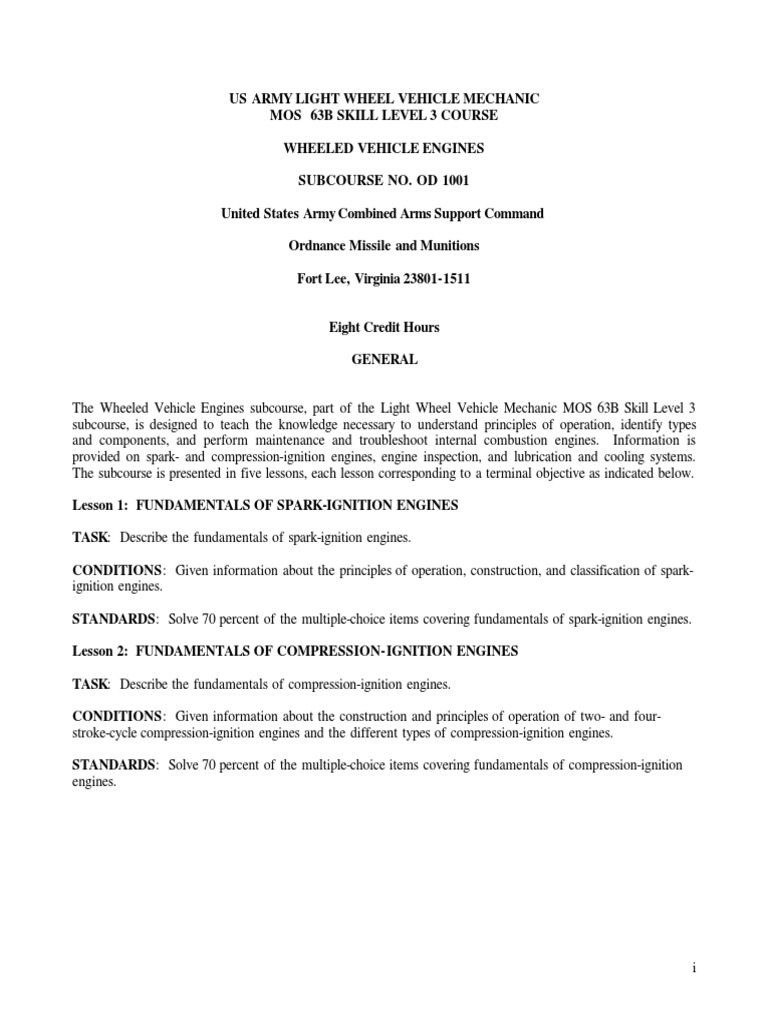 US Army Mechanic Wheel Vehicle Engines | PDF | Internal Combustion ...