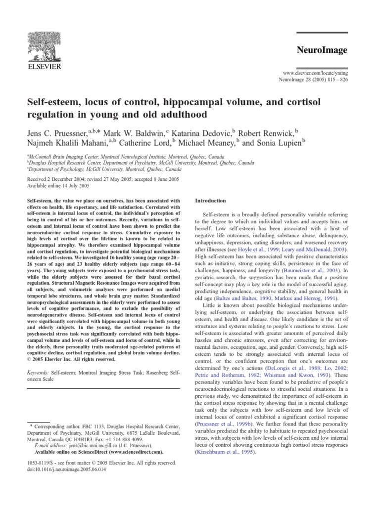 Self Esteem Locus of Control | PDF | Hippocampus | Stress (Biology)