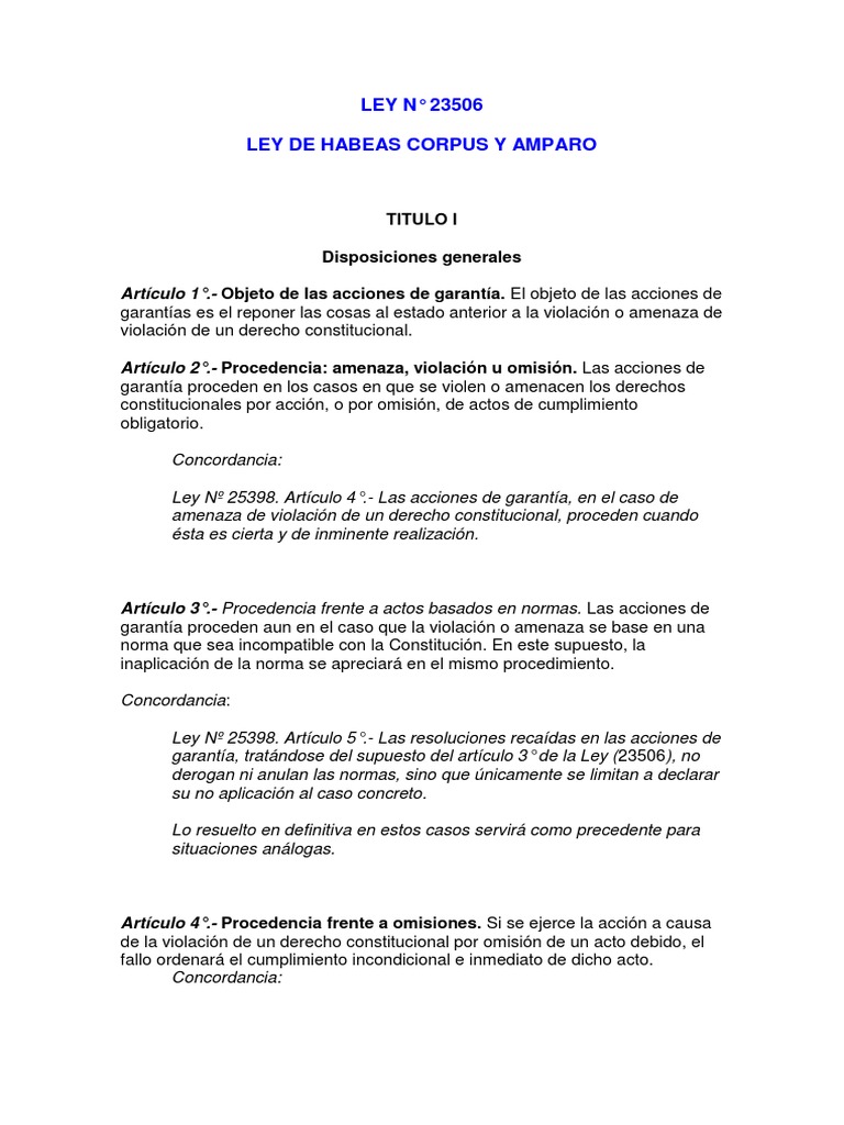 Ley de Habeas Corpus y Garantia (Ley 23506) | PDF | Habeas corpus | Juez