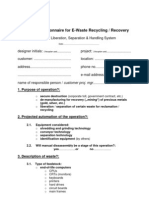 Technical Questionnaire For E-Waste Recycling / Recovery