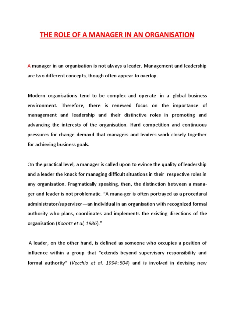 The Role Of A Manager In An Organization | Pdf | Leadership | Behavior  Modification