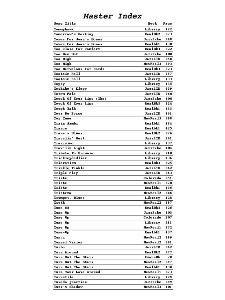 Comprehensive Song Index List | PDF