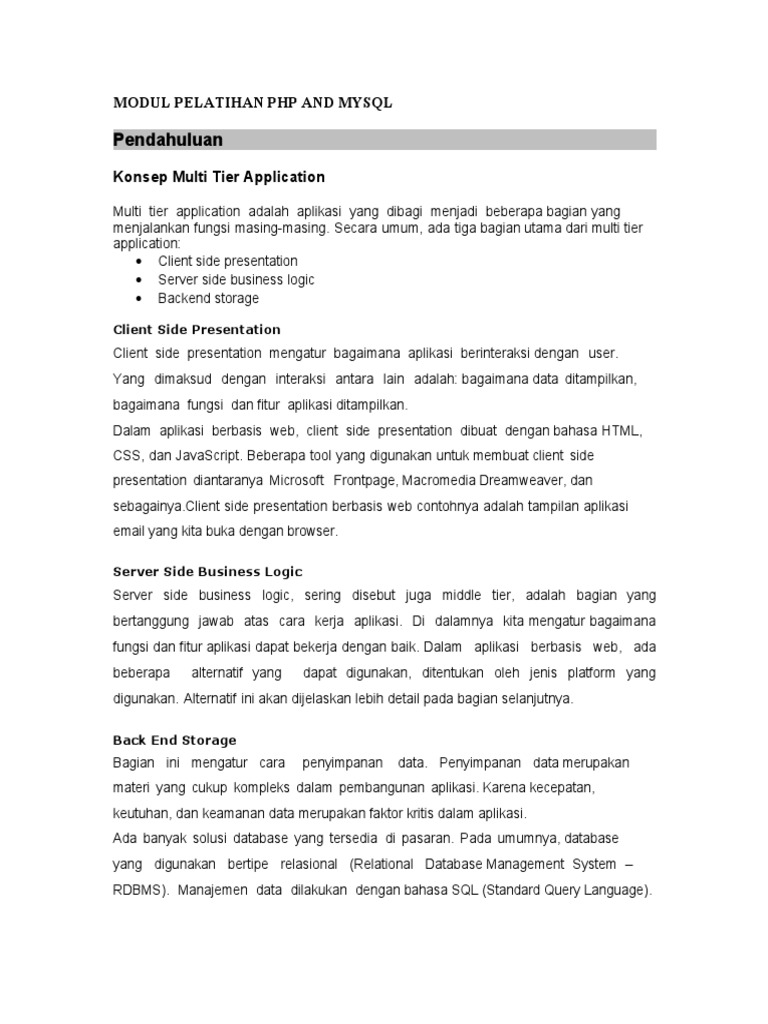Pelatihan PHP dan MySQL: Dasar Multi Tier | PDF