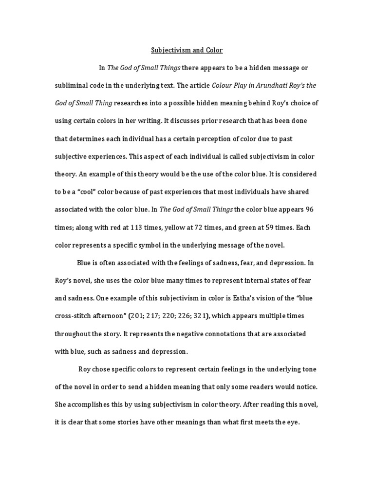 Color Symbolism in Roy's Novel | PDF | Philosophy