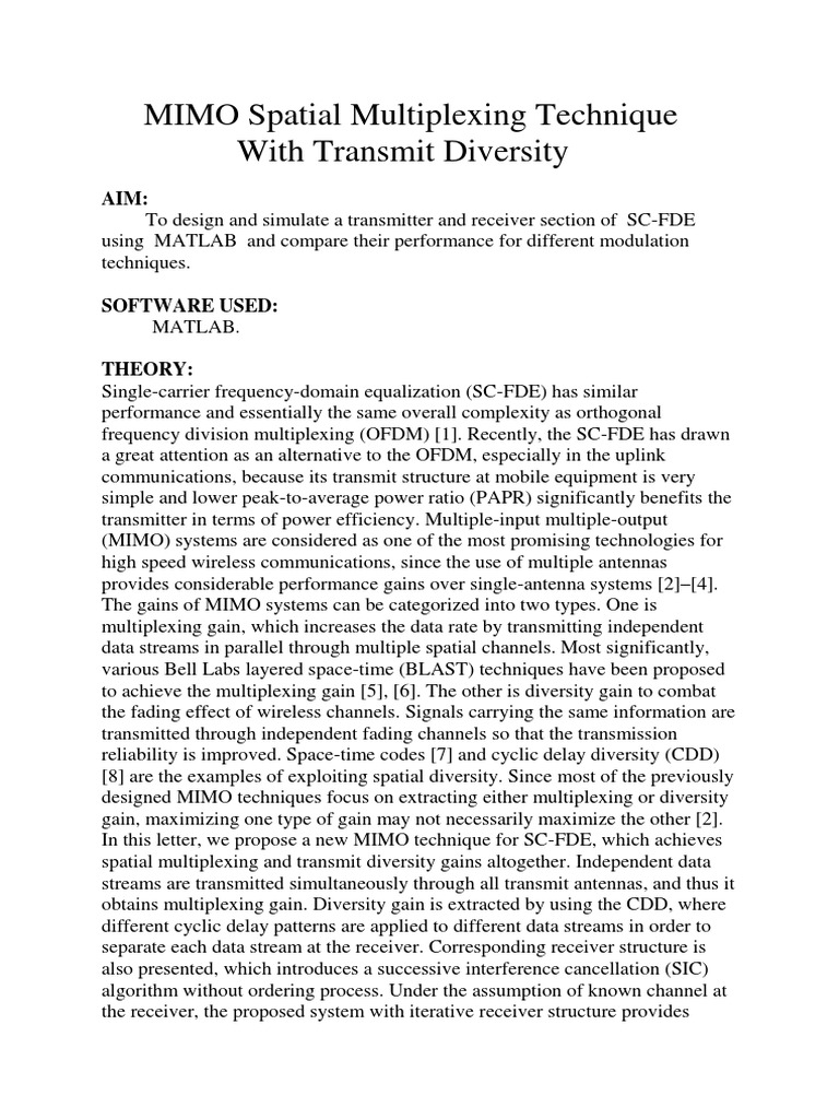 MIMO Spatial Multiplexing with SC-FDE | PDF | Mimo | Multiplexing