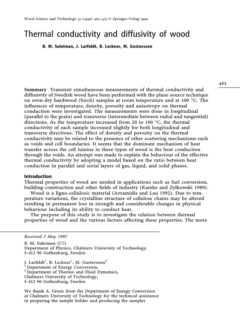 Thermal Conductivity and Diffusivity of Wood | PDF | Thermal ...