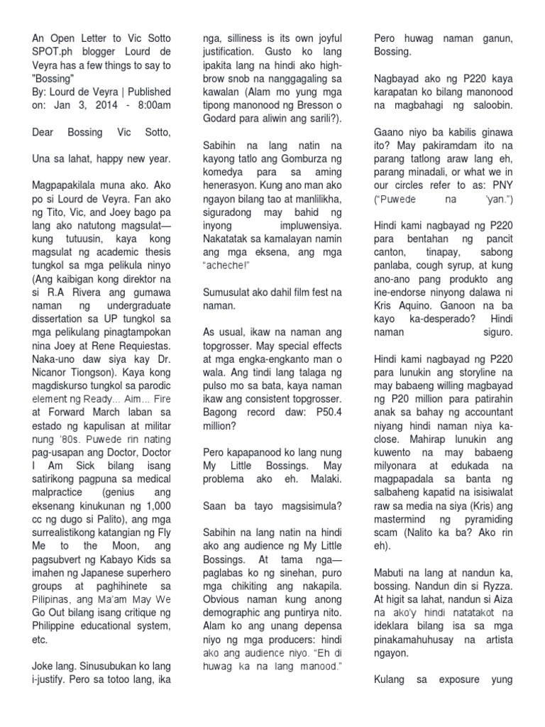 An Open Letter To Vic Sotto | PDF