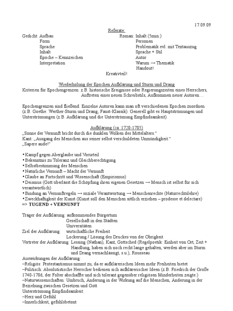 K12 Deutsch Mitschrift Aufklärung + Sturm und Drang Age Of