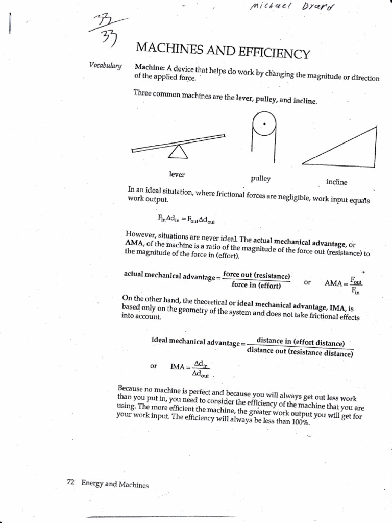 Machines and Efficiency | PDF | Machines | Kinematics