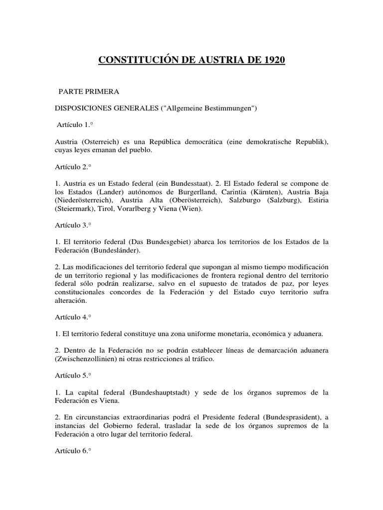Constitucion de Austria de 1920 PDF Elecciones Federación