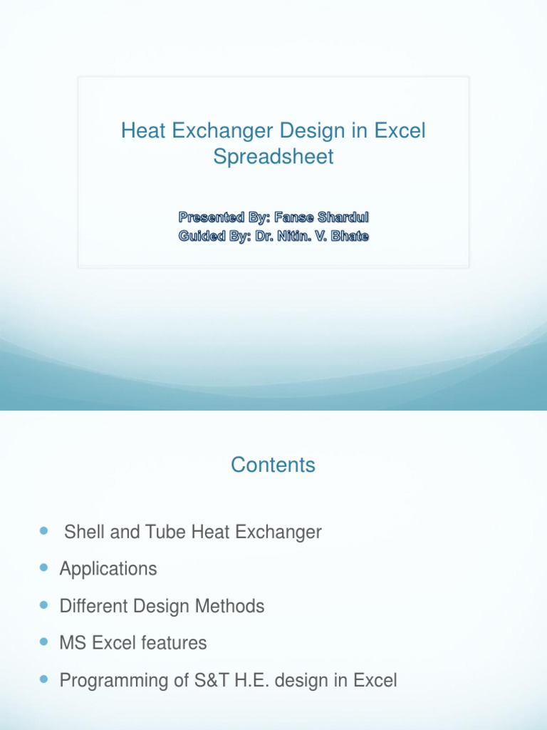 Heat Exchanger Design PDF Heat Exchanger Spreadsheet