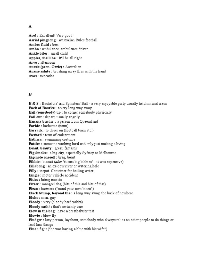 Australian Slang Dictionary A-Z | PDF | Home & Garden