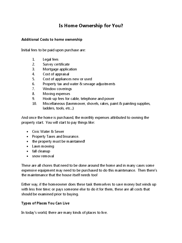 Home Ownership: Costs and Considerations | PDF | Owner Occupancy | Loans