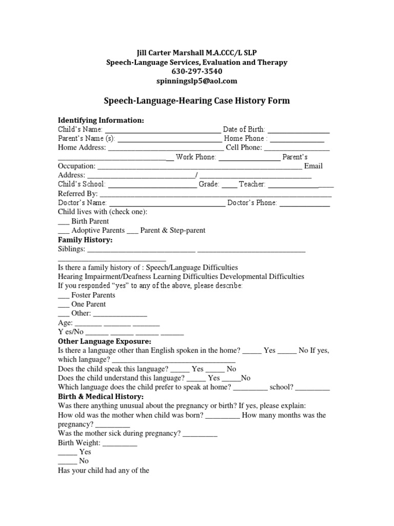 Initial Case History Form | PDF | Hearing Loss | Medical Specialties