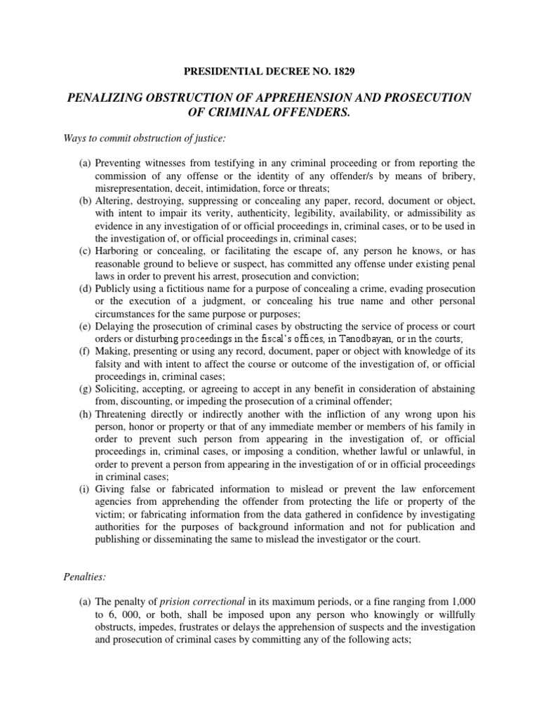 PD 1829 Obstruction-of-Justice PDF | PDF