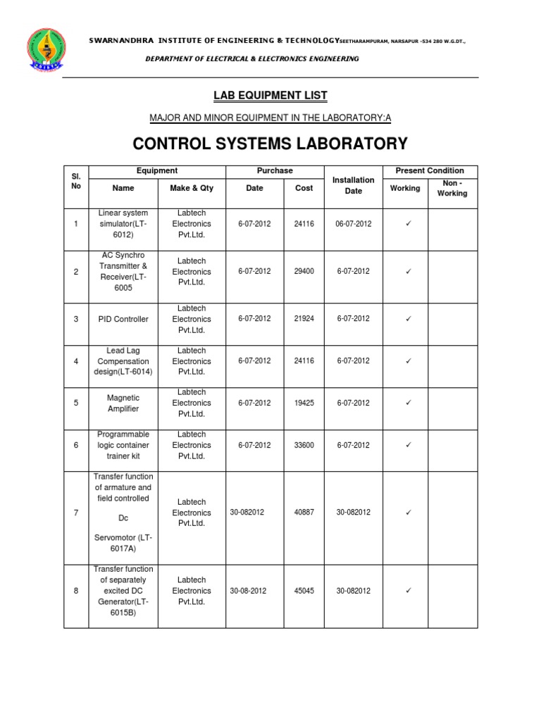 Electrical Lab Equipment Inventory | PDF | Power Inverter | Electric ...
