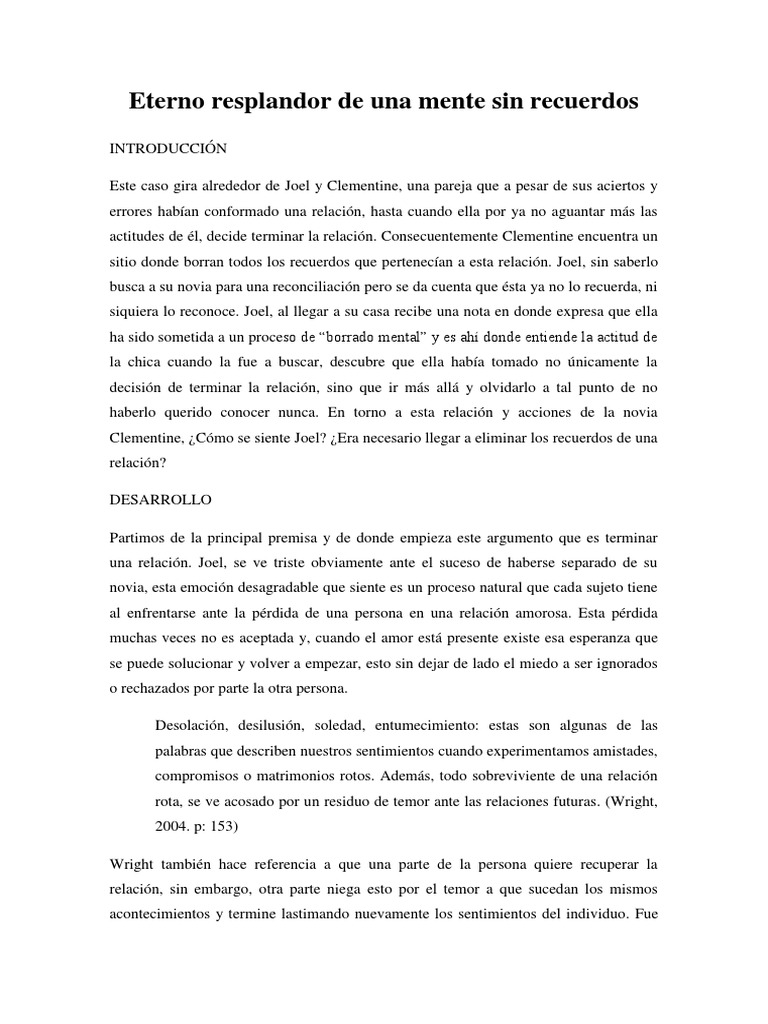 Eterno Resplandor De Una Mente Sin Recuerdos Pdf Memoria Mente