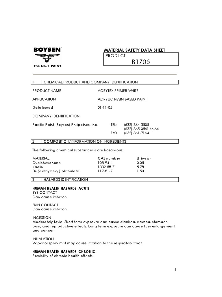 Boysen Acrytex Primer B1705 PDF Firefighting Personal Protective