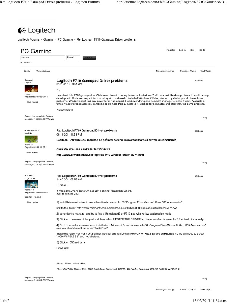 Re - Logitech F710 Gamepad Driver Problems - Logitech Forums | PDF ...