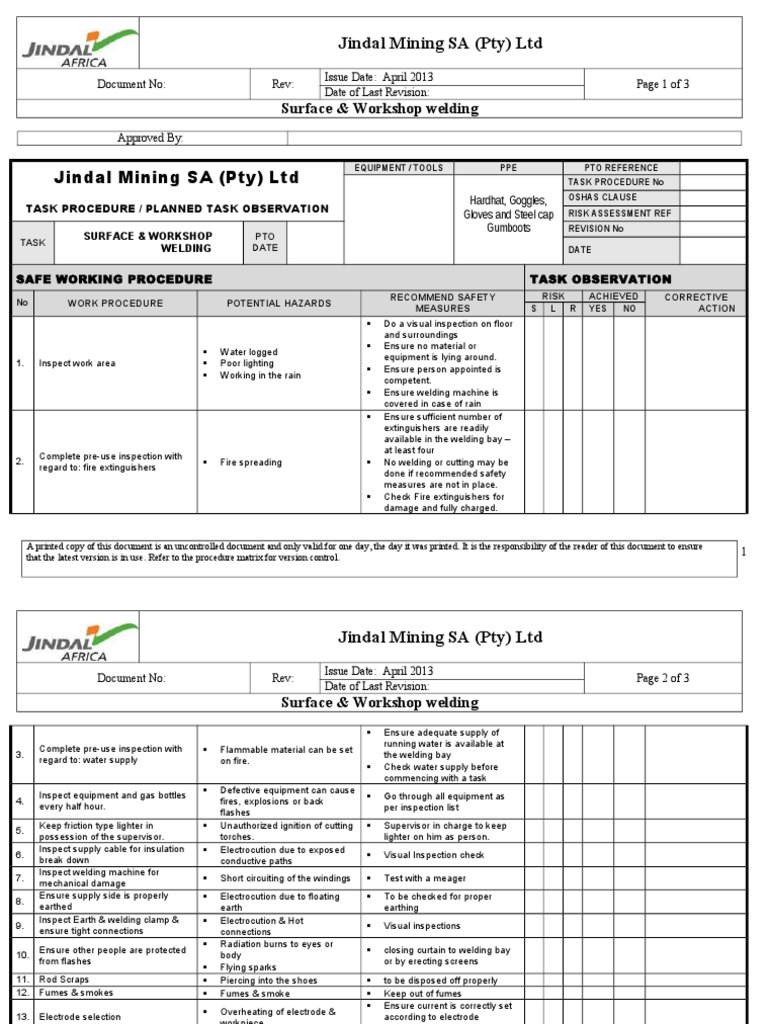 Work Instruction Welding Mc Personal Protective Equipment Welding