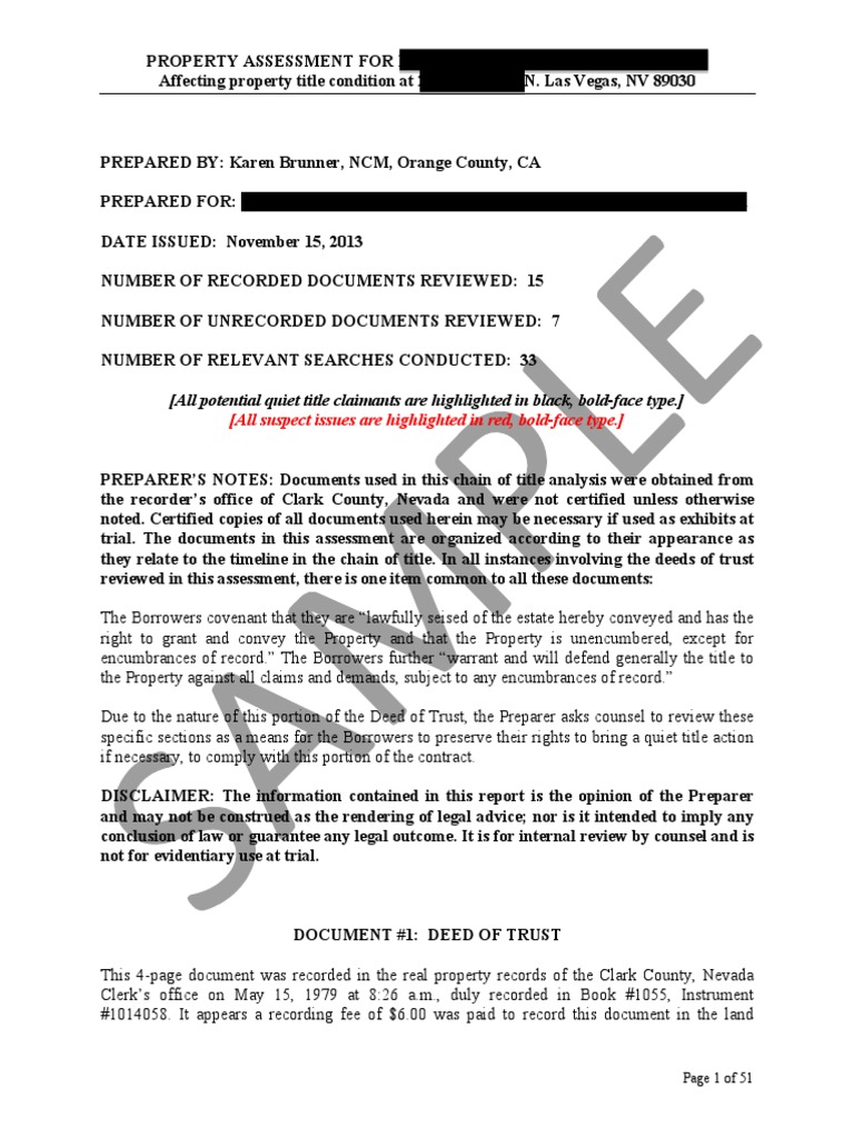 Chain of Title Assessment (COTA) Sample Notary Public Deed Of Trust