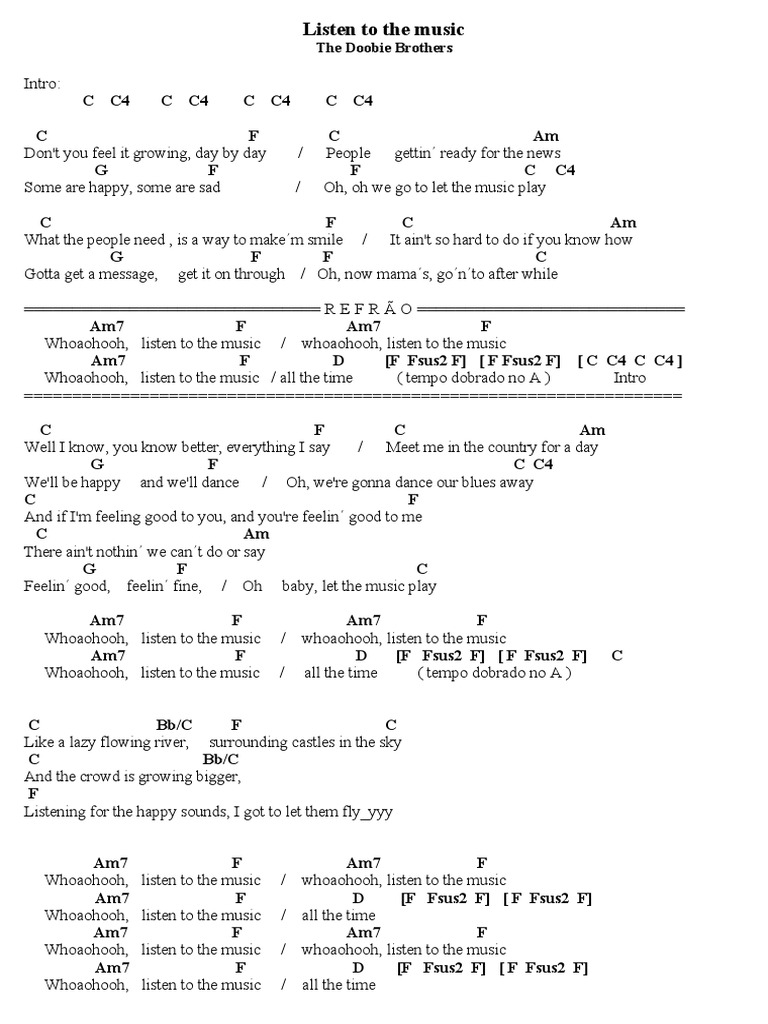 Doobie Brothers: Listen to the Music Chords | PDF | Foreign Language ...