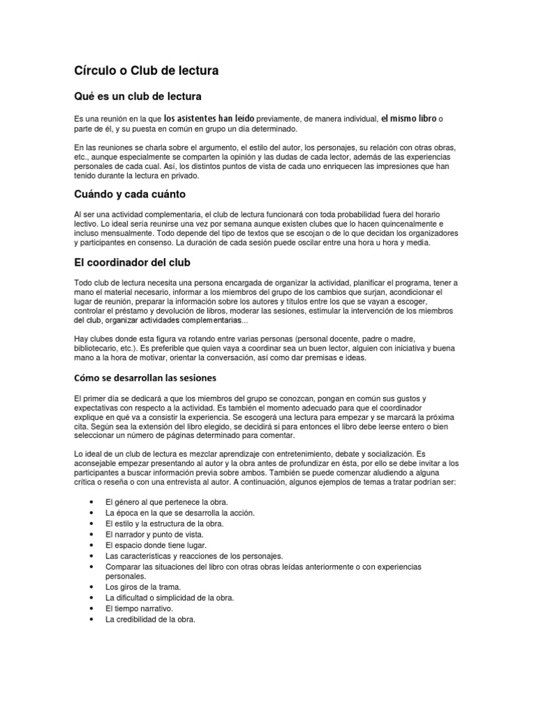 Guía para Crear un Club de Lectura | PDF | Lectura (proceso) | Autor