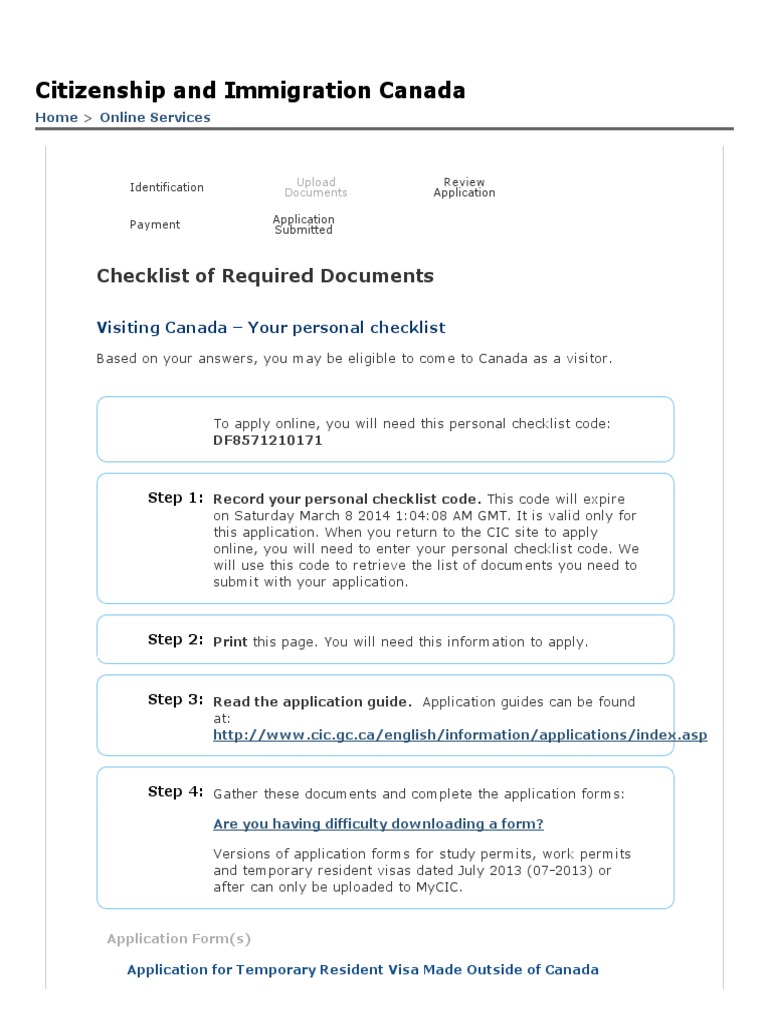 Checklist of Required Documents Citizenship and Immigration Canada