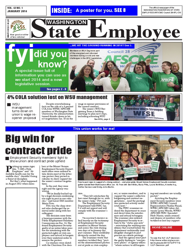 Washington State Employee 1/2014 | Pension | Employment