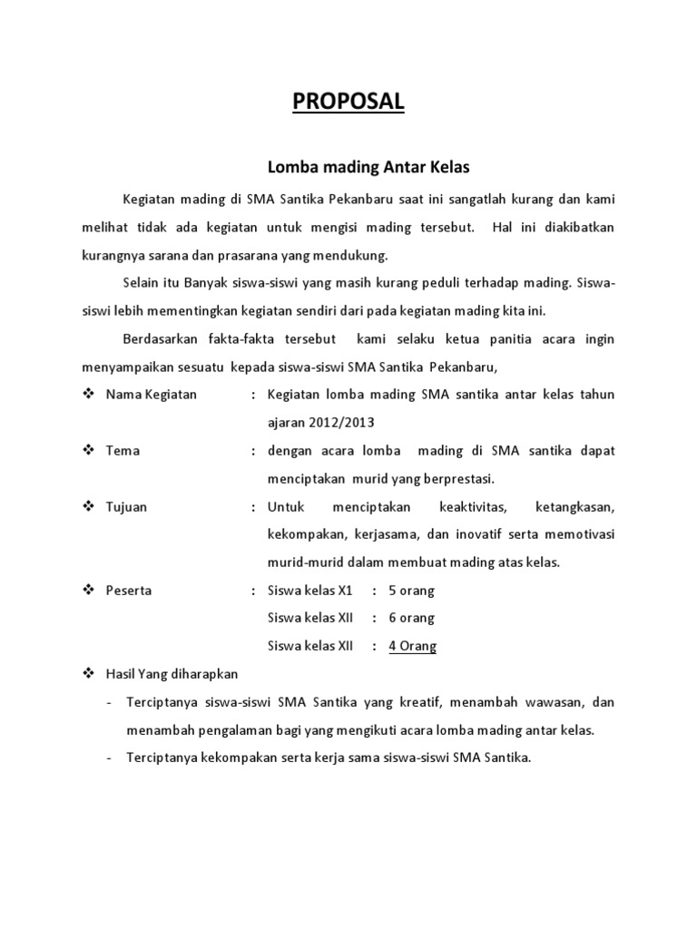 Contoh Proposal Lomba Mading Sma
