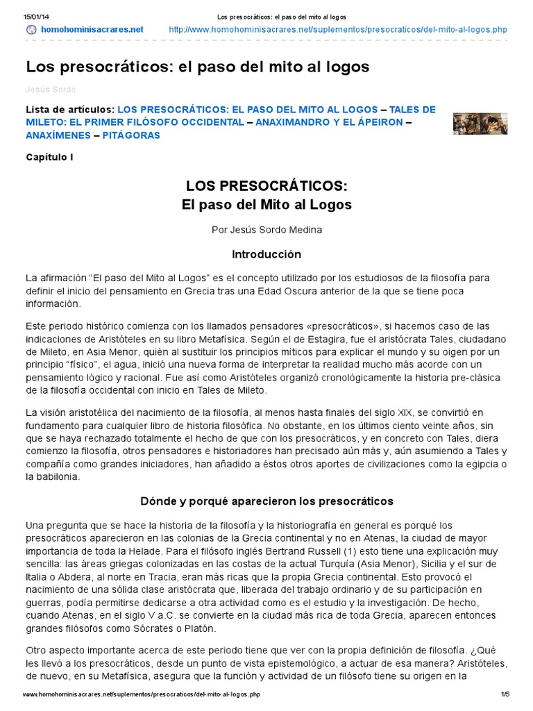 Los presocráticos_ el paso del mito al logos