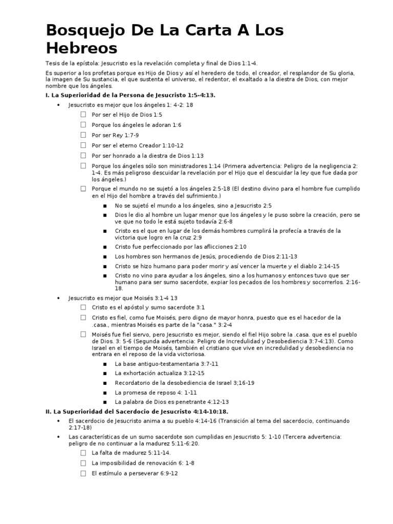 Bosquejo de Carta A Los Hebreos PDF Sacerdote Gente de la Torá